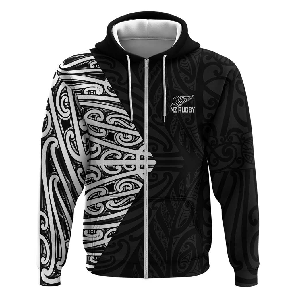 New Zealand Silver Fern Rugby Custom Hoodie Maori Koru Go Black Fern - Polynesian Pride