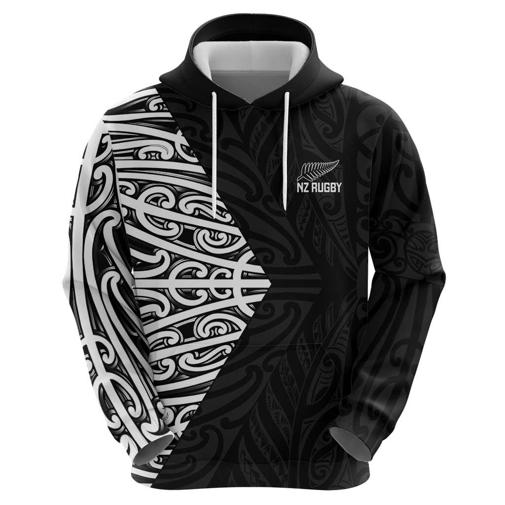 New Zealand Silver Fern Rugby Custom Hoodie Maori Koru Go Black Fern - Polynesian Pride