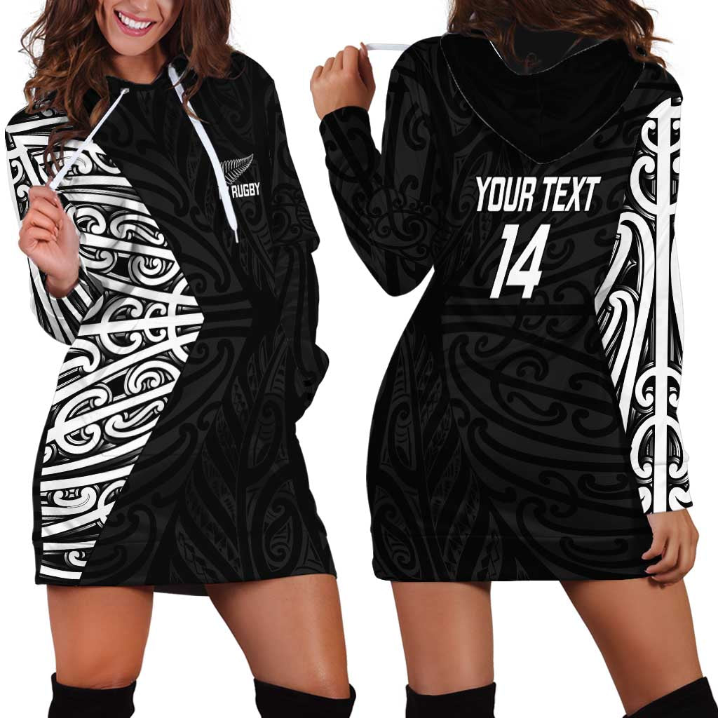 New Zealand Silver Fern Rugby Custom Hoodie Dress Maori Koru Go Black Fern - Polynesian Pride