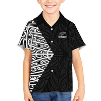New Zealand Silver Fern Rugby Custom Kid Hawaiian Shirt Maori Koru Go Black Fern - Polynesian Pride