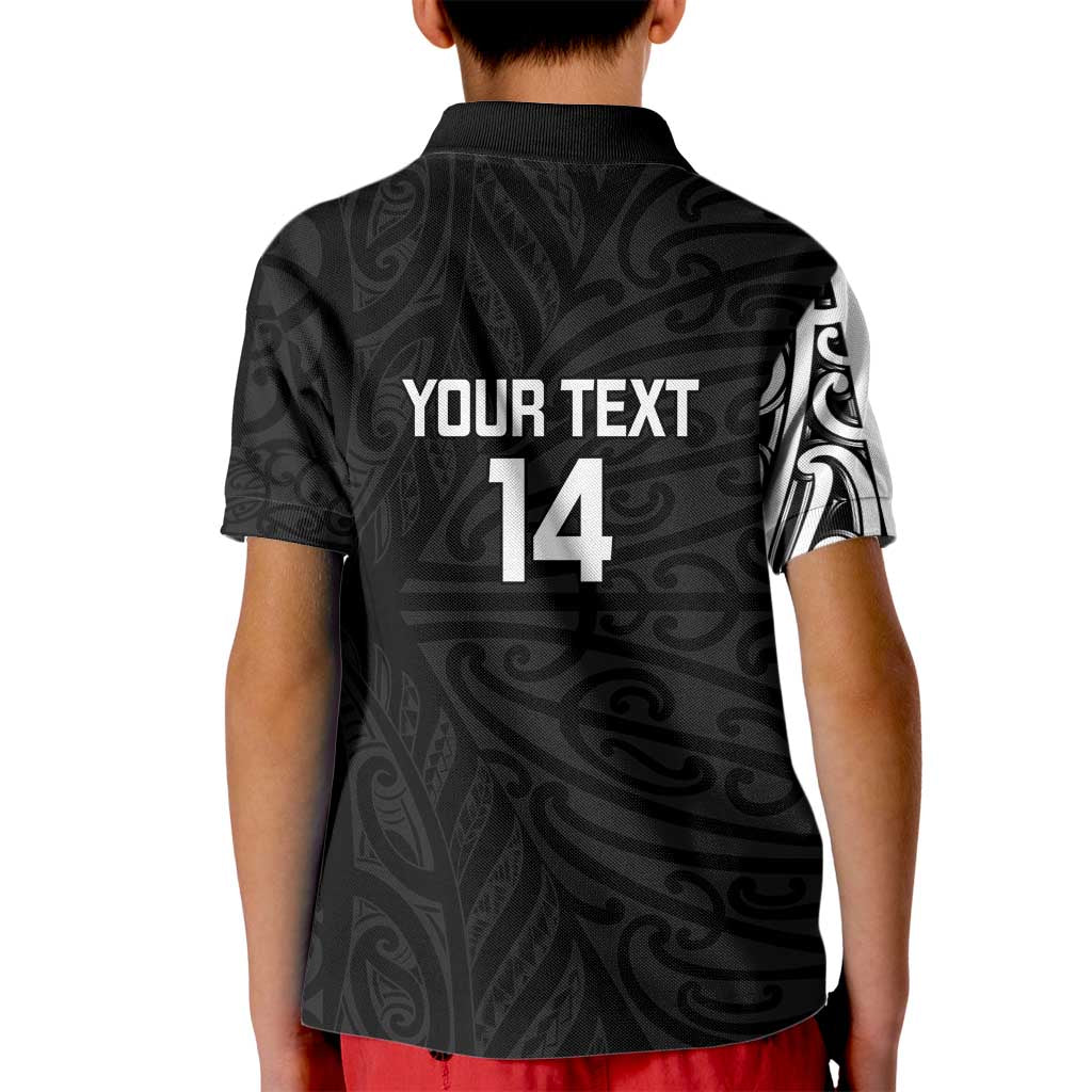 New Zealand Silver Fern Rugby Custom Kid Polo Shirt Maori Koru Go Black Fern - Polynesian Pride