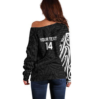 New Zealand Silver Fern Rugby Custom Off Shoulder Sweater Maori Koru Go Black Fern - Polynesian Pride