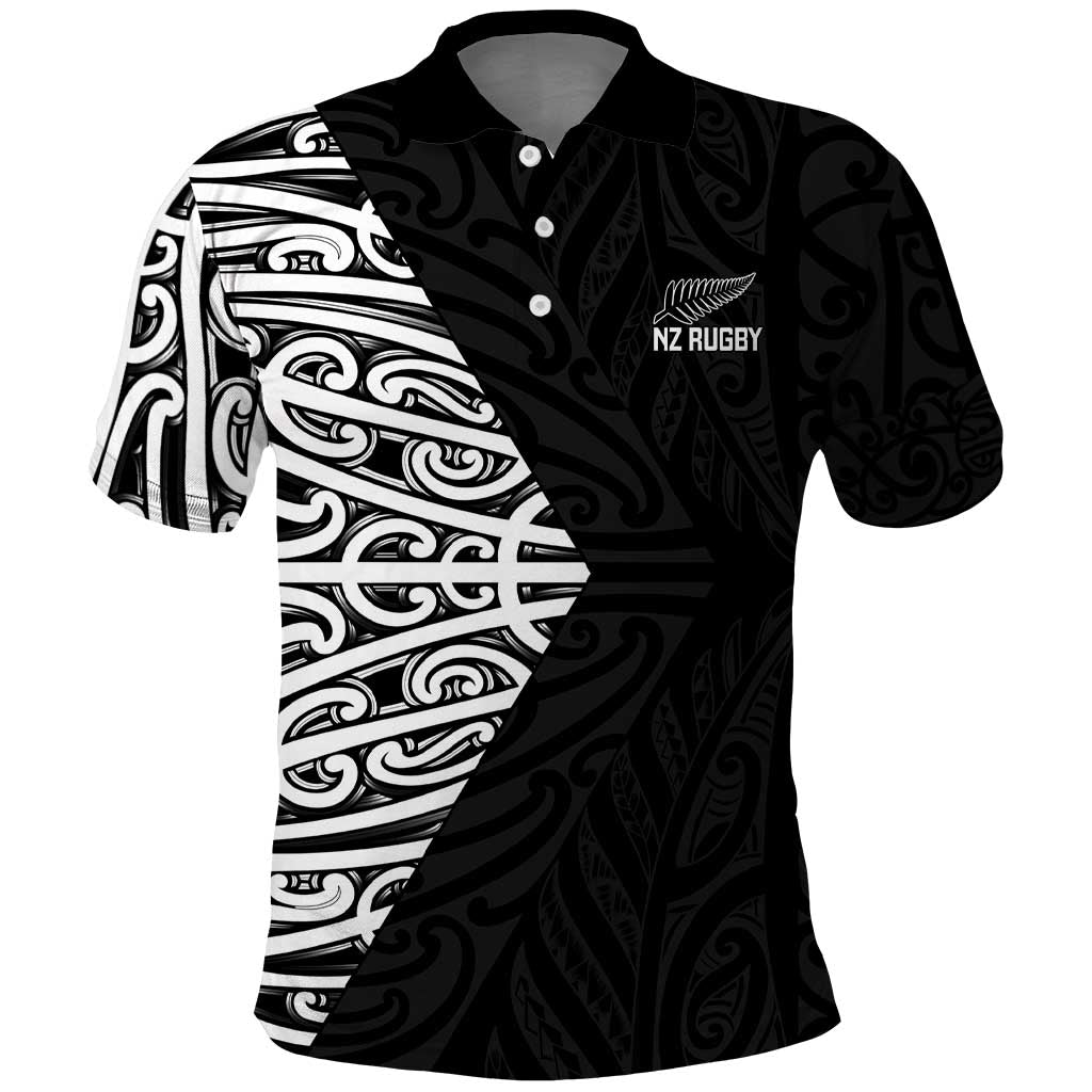 New Zealand Silver Fern Rugby Custom Polo Shirt Maori Koru Go Black Fern - Polynesian Pride