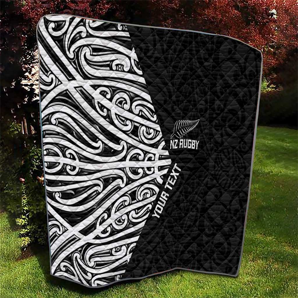 New Zealand Silver Fern Rugby Custom Quilt Maori Koru Go Black Fern - Polynesian Pride