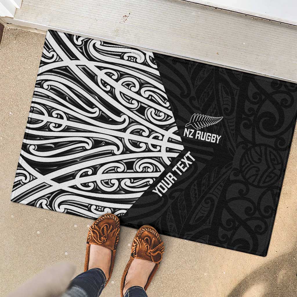 New Zealand Silver Fern Rugby Custom Rubber Doormat Maori Koru Go Black Fern - Polynesian Pride