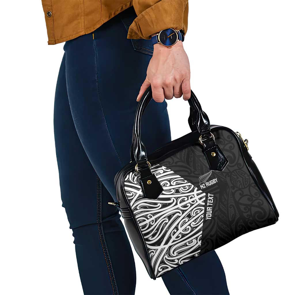 New Zealand Silver Fern Rugby Custom Shoulder Handbag Maori Koru Go Black Fern - Polynesian Pride