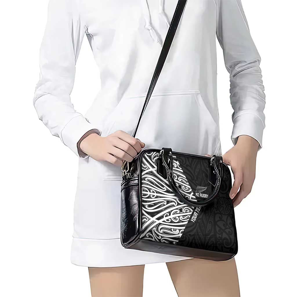 New Zealand Silver Fern Rugby Custom Shoulder Handbag Maori Koru Go Black Fern - Polynesian Pride