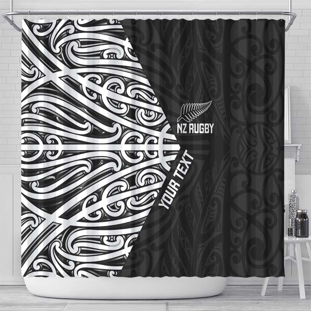 New Zealand Silver Fern Rugby Custom Shower Curtain Maori Koru Go Black Fern - Polynesian Pride