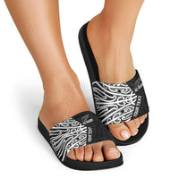 New Zealand Silver Fern Rugby Custom Slide Sandals Maori Koru Go Black Fern - Polynesian Pride