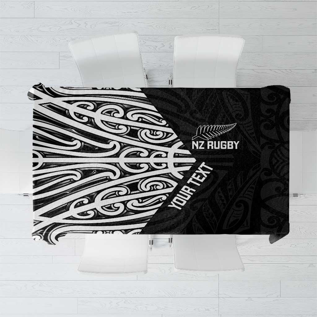 New Zealand Silver Fern Rugby Custom Tablecloth Maori Koru Go Black Fern - Polynesian Pride