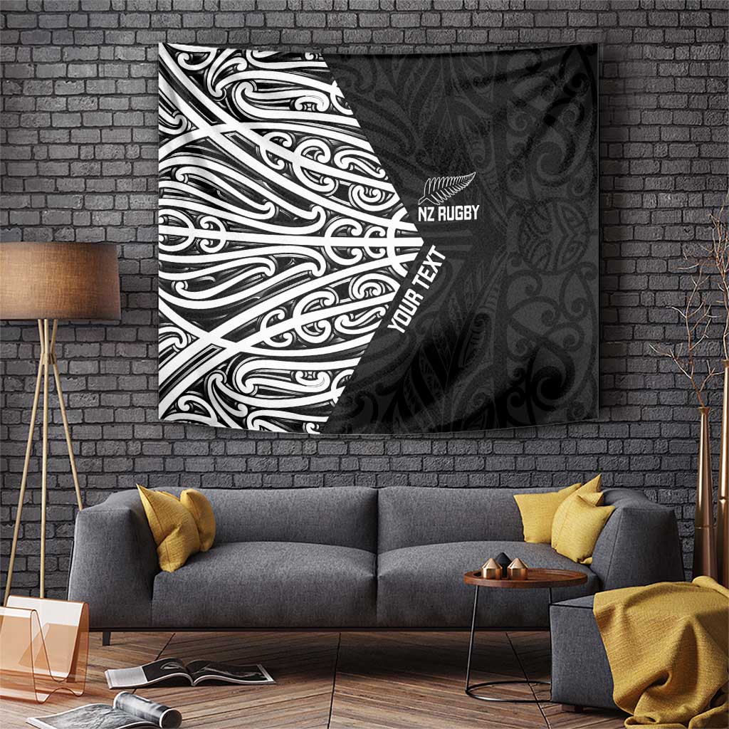 New Zealand Silver Fern Rugby Custom Tapestry Maori Koru Go Black Fern - Polynesian Pride