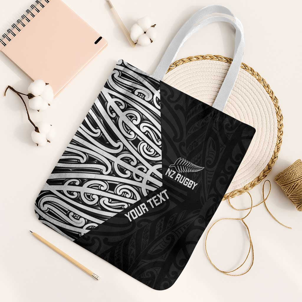 New Zealand Silver Fern Rugby Custom Tote Bag Maori Koru Go Black Fern - Polynesian Pride