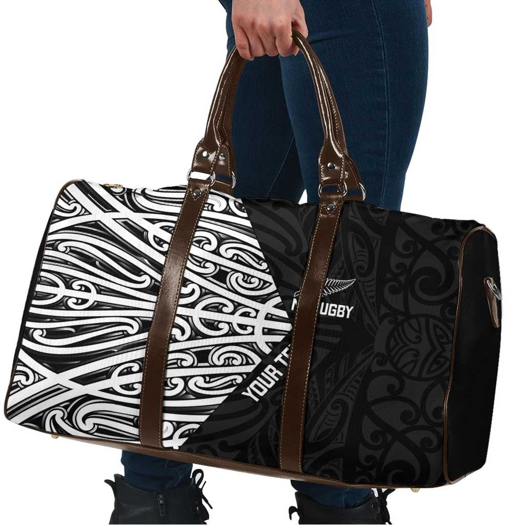 New Zealand Silver Fern Rugby Custom Travel Bag Maori Koru Go Black Fern - Polynesian Pride