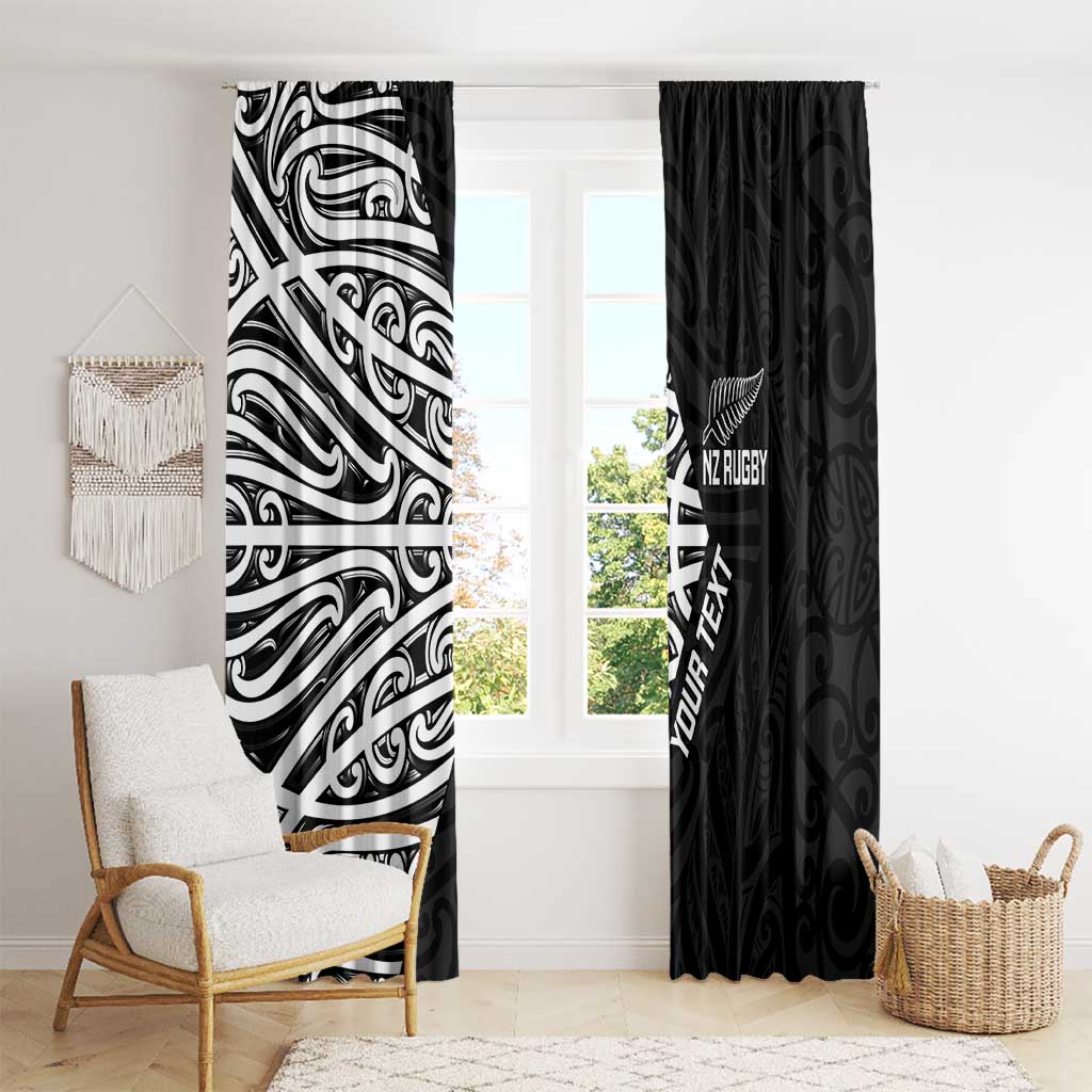 New Zealand Silver Fern Rugby Custom Window Curtain Maori Koru Go Black Fern - Polynesian Pride