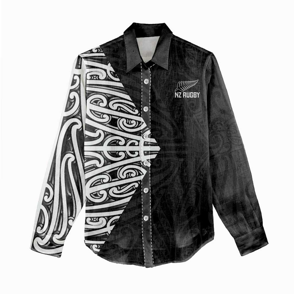 New Zealand Silver Fern Rugby Custom Women Casual Shirt Maori Koru Go Black Fern - Polynesian Pride