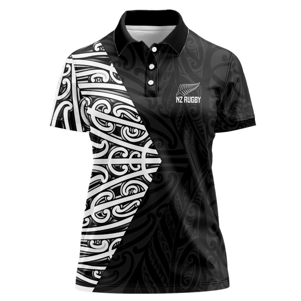 New Zealand Silver Fern Rugby Custom Women Polo Shirt Maori Koru Go Black Fern - Polynesian Pride