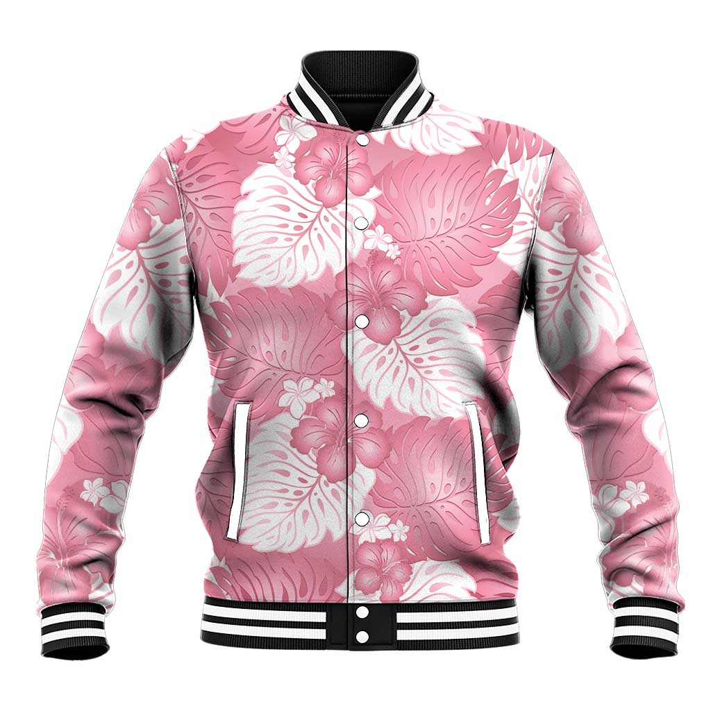 Pink Aloha Hawaii Baseball Jacket Monstera Hibiscus Plumeria Seamless Vibes LT14 Unisex Pink - Polynesian Pride