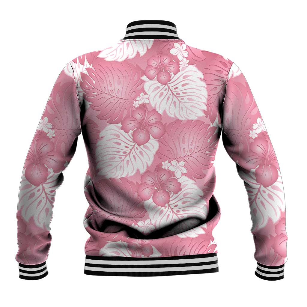 Pink Aloha Hawaii Baseball Jacket Monstera Hibiscus Plumeria Seamless Vibes LT14 - Polynesian Pride