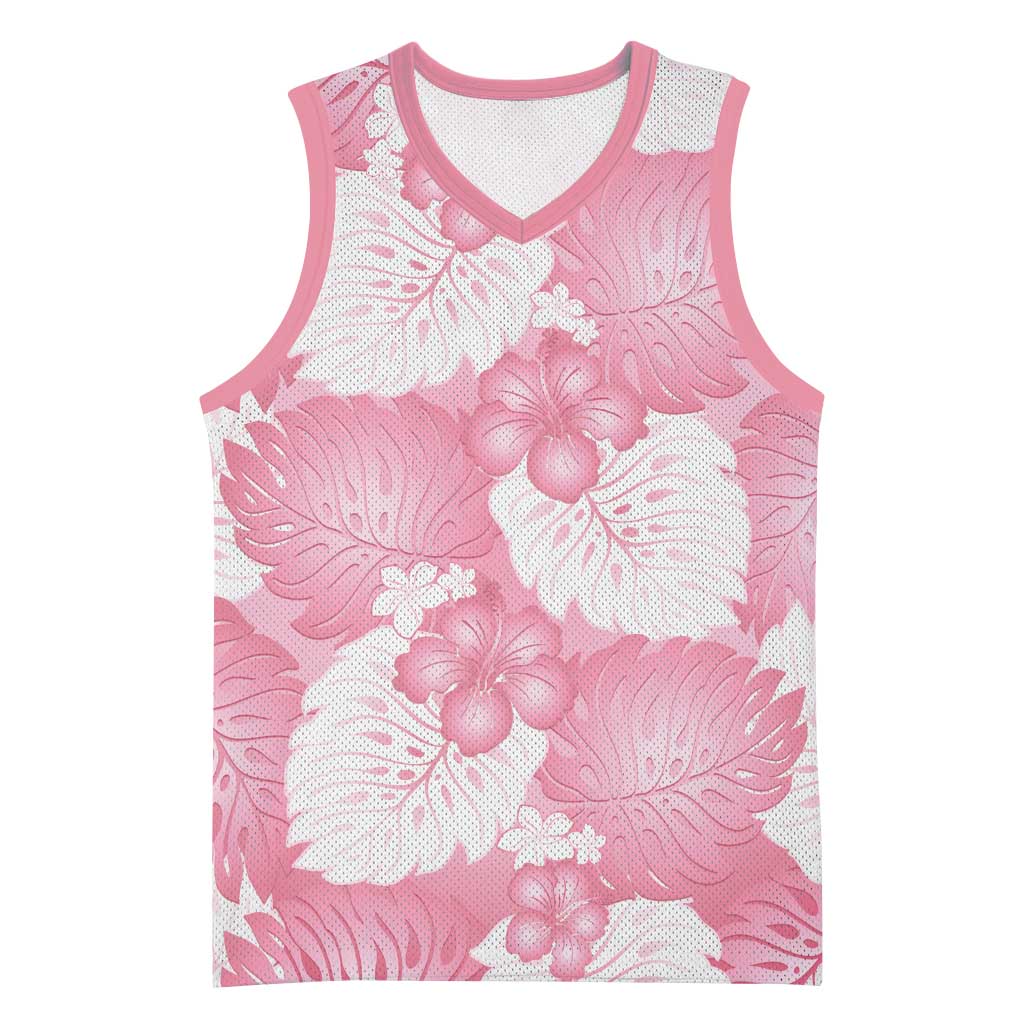 Pink Aloha Hawaii Basketball Jersey Monstera Hibiscus Plumeria Seamless Vibes LT14 Unisex Pink - Polynesian Pride