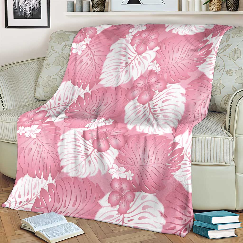 Pink Aloha Hawaii Blanket Monstera Hibiscus Plumeria Seamless Vibes - Polynesian Pride