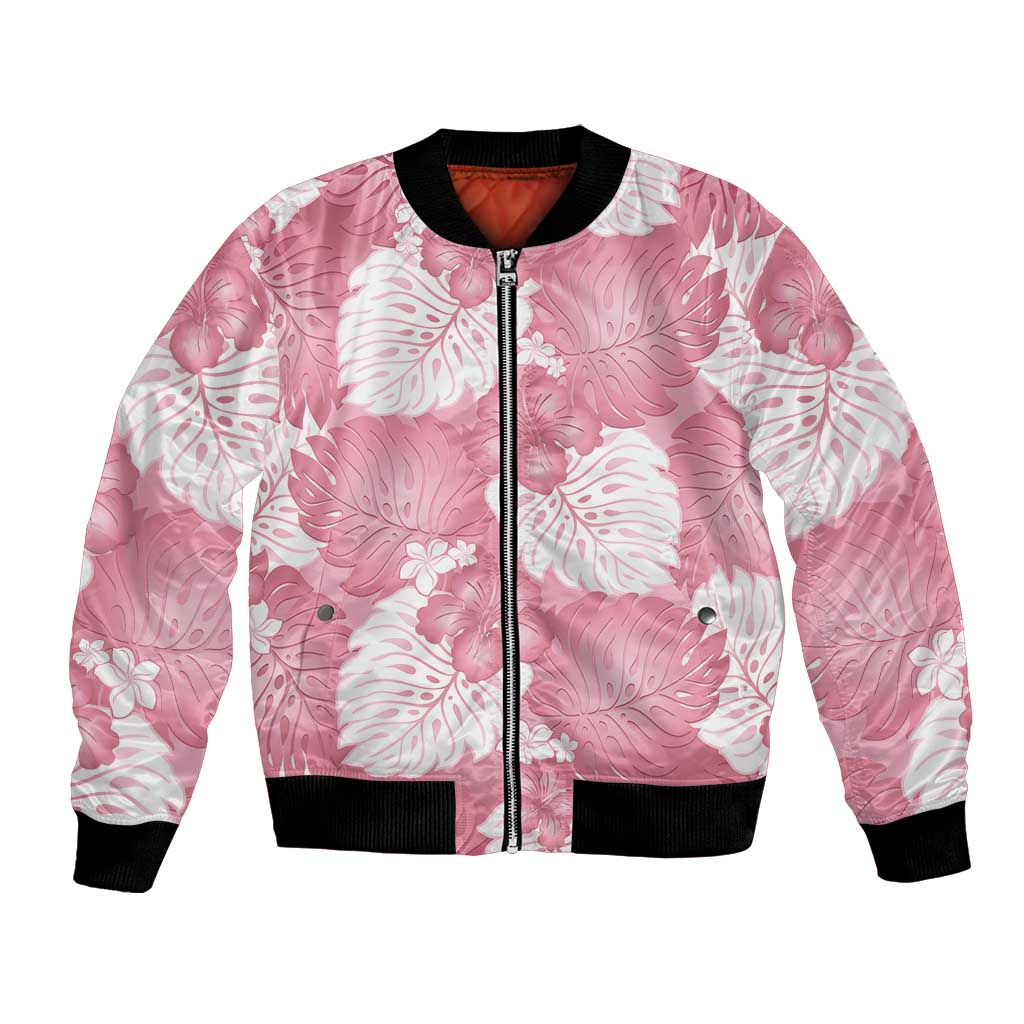 Pink Aloha Hawaii Bomber Jacket Monstera Hibiscus Plumeria Seamless Vibes LT14 Unisex Pink - Polynesian Pride