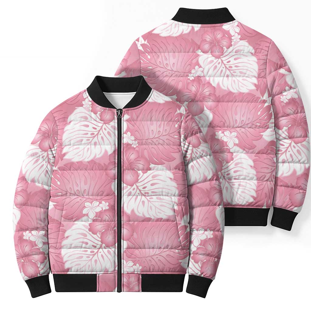 Pink Aloha Hawaii Bomber Puffer Jacket Monstera Hibiscus Plumeria Seamless Vibes LT14 - Polynesian Pride