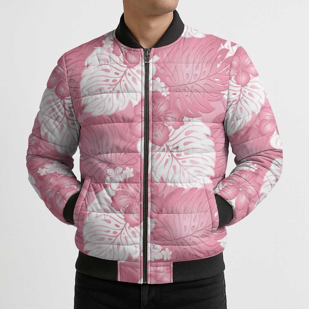 Pink Aloha Hawaii Bomber Puffer Jacket Monstera Hibiscus Plumeria Seamless Vibes LT14 - Polynesian Pride