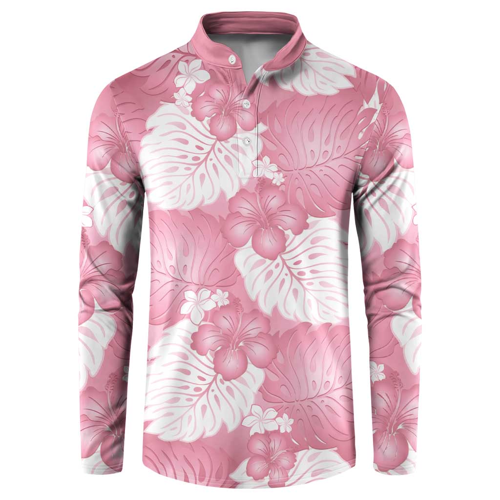 Pink Aloha Hawaii Button Sweatshirt Monstera Hibiscus Plumeria Seamless Vibes LT14 Pink - Polynesian Pride