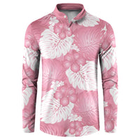 Pink Aloha Hawaii Button Sweatshirt Monstera Hibiscus Plumeria Seamless Vibes LT14 Pink - Polynesian Pride