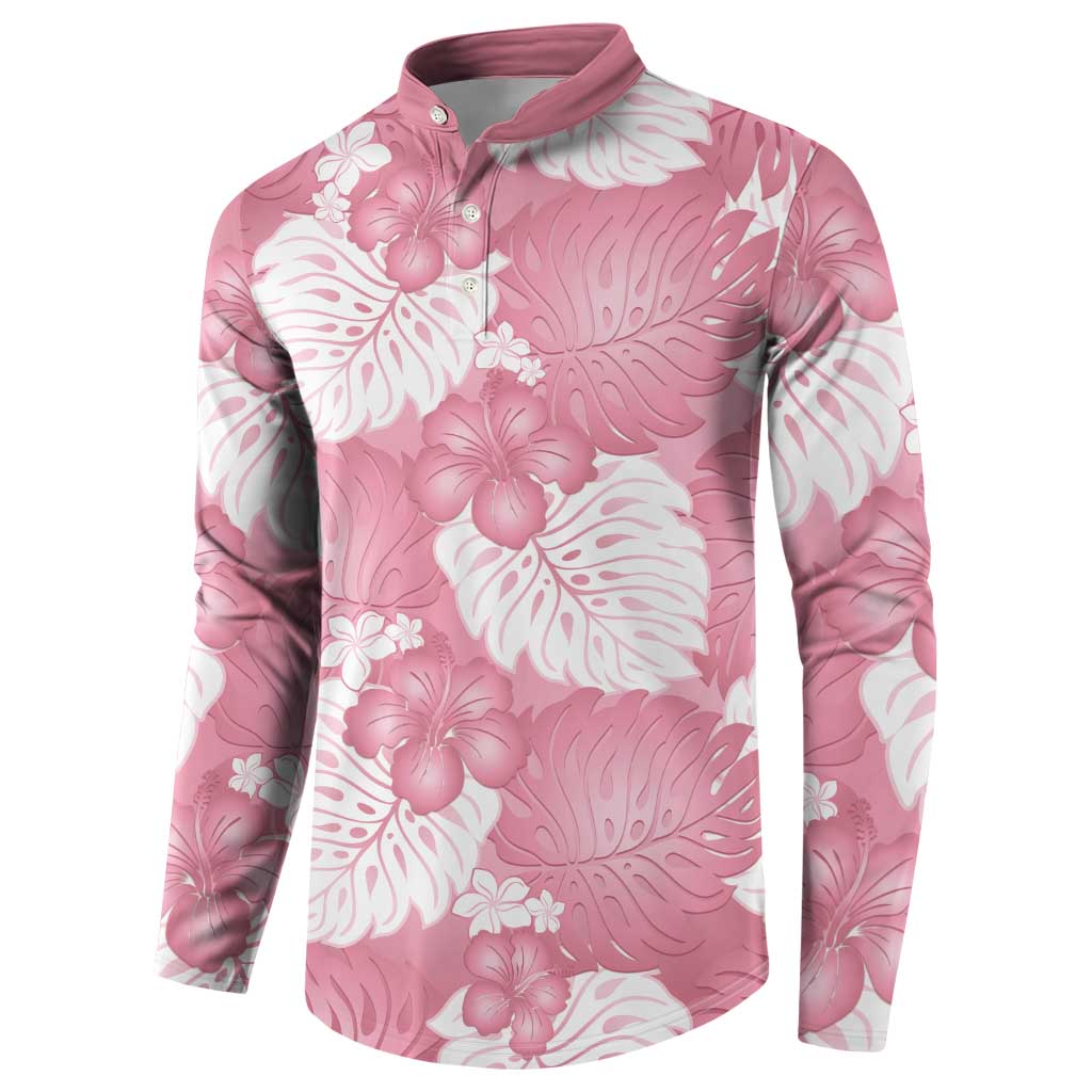Pink Aloha Hawaii Button Sweatshirt Monstera Hibiscus Plumeria Seamless Vibes LT14 - Polynesian Pride