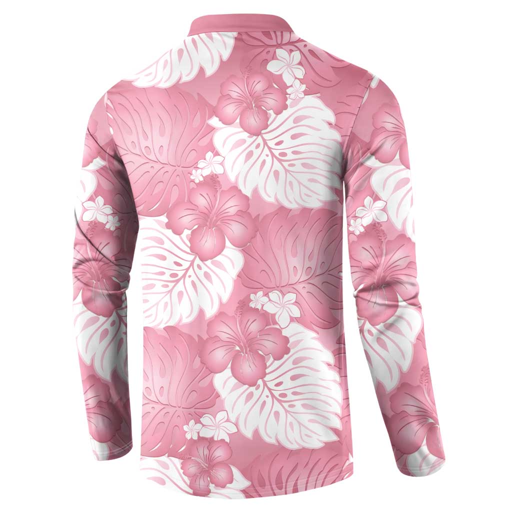 Pink Aloha Hawaii Button Sweatshirt Monstera Hibiscus Plumeria Seamless Vibes LT14 - Polynesian Pride