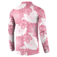Pink Aloha Hawaii Button Sweatshirt Monstera Hibiscus Plumeria Seamless Vibes LT14 - Polynesian Pride