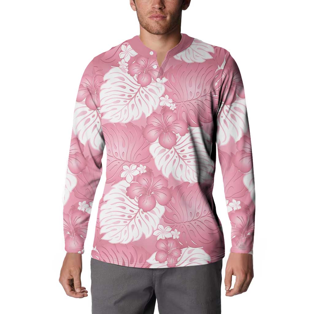 Pink Aloha Hawaii Button Sweatshirt Monstera Hibiscus Plumeria Seamless Vibes LT14 - Polynesian Pride