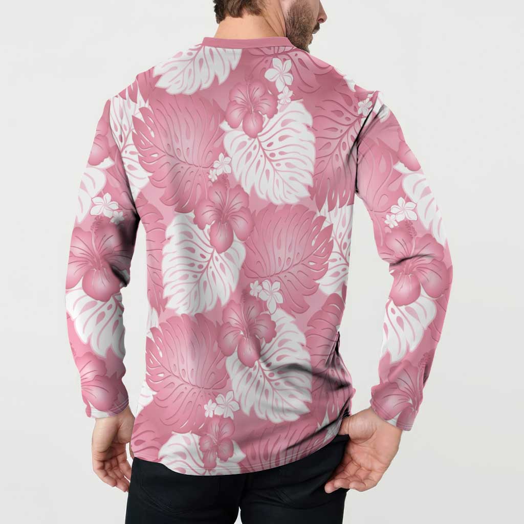 Pink Aloha Hawaii Button Sweatshirt Monstera Hibiscus Plumeria Seamless Vibes LT14 - Polynesian Pride