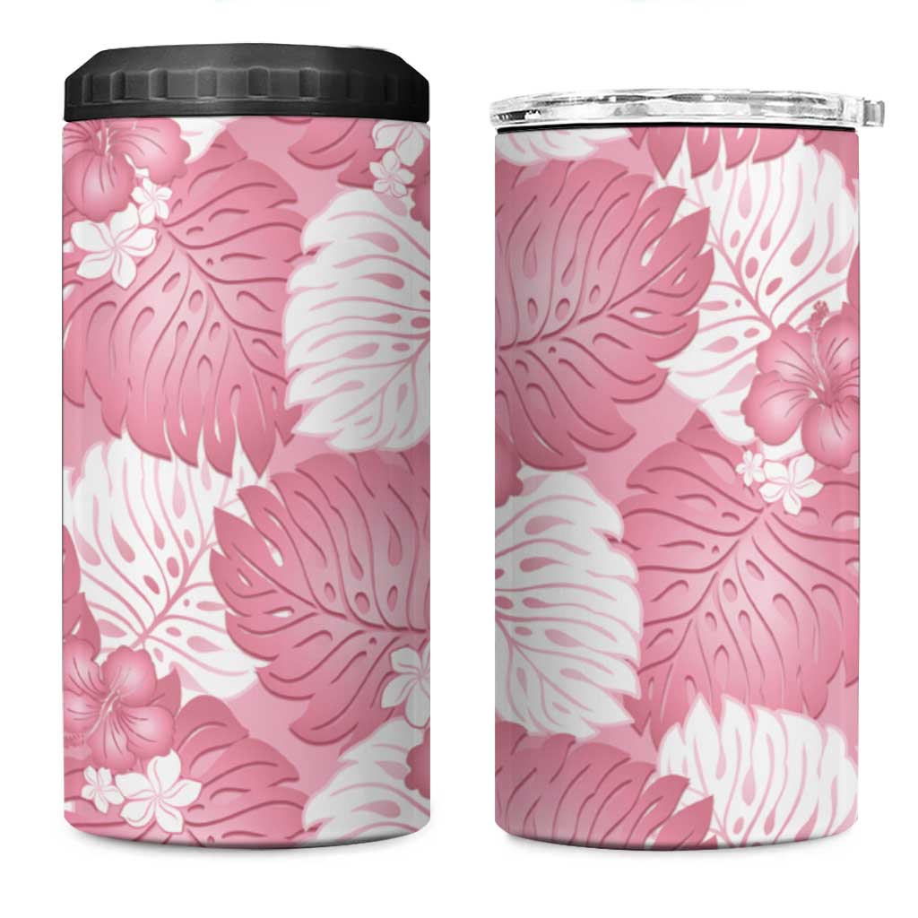 Pink Aloha Hawaii 4 in 1 Can Cooler Tumbler Monstera Hibiscus Plumeria Seamless Vibes - Polynesian Pride