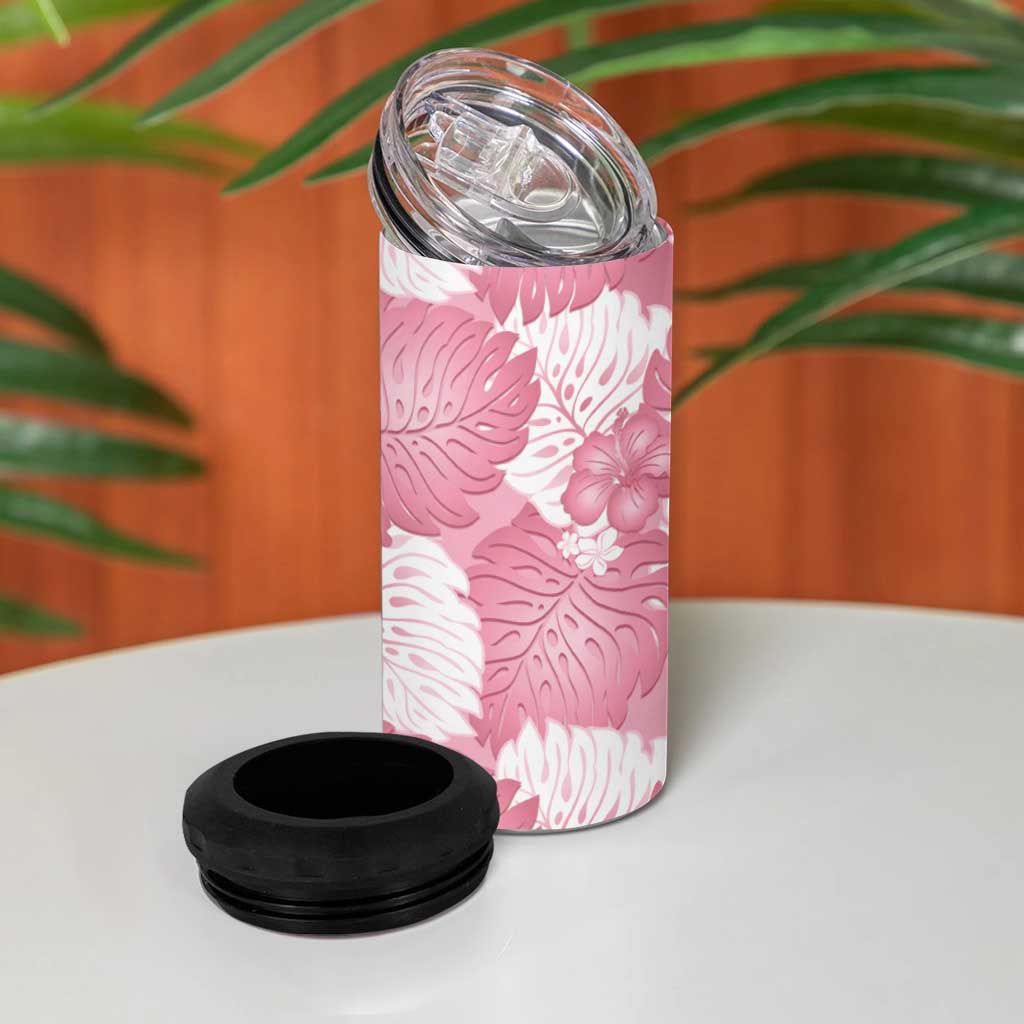 Pink Aloha Hawaii 4 in 1 Can Cooler Tumbler Monstera Hibiscus Plumeria Seamless Vibes - Polynesian Pride