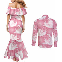 Pink Aloha Hawaii Couples Matching Mermaid Dress and Long Sleeve Button Shirt Monstera Hibiscus Plumeria Seamless Vibes LT14 - Polynesian Pride
