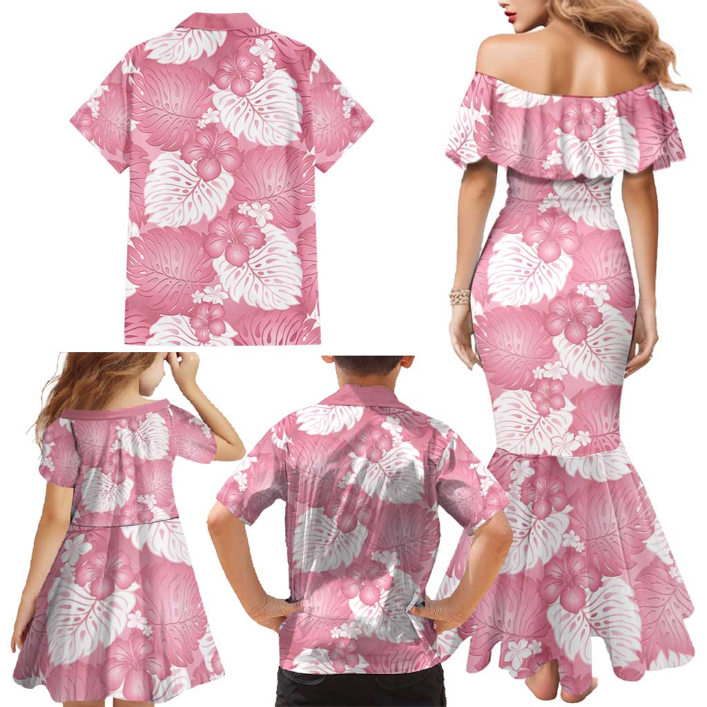 Pink Aloha Hawaii Family Matching Mermaid Dress and Hawaiian Shirt Monstera Hibiscus Plumeria Seamless Vibes - Polynesian Pride
