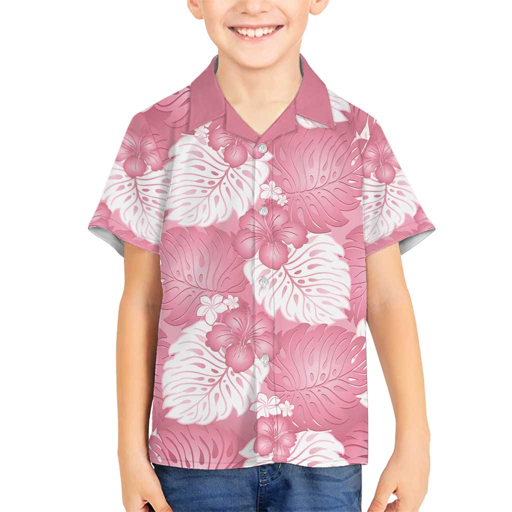 Pink Aloha Hawaii Family Matching Off Shoulder Short Dress and Hawaiian Shirt Monstera Hibiscus Plumeria Seamless Vibes - Polynesian Pride
