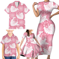 Pink Aloha Hawaii Family Matching Short Sleeve Bodycon Dress and Hawaiian Shirt Monstera Hibiscus Plumeria Seamless Vibes - Polynesian Pride