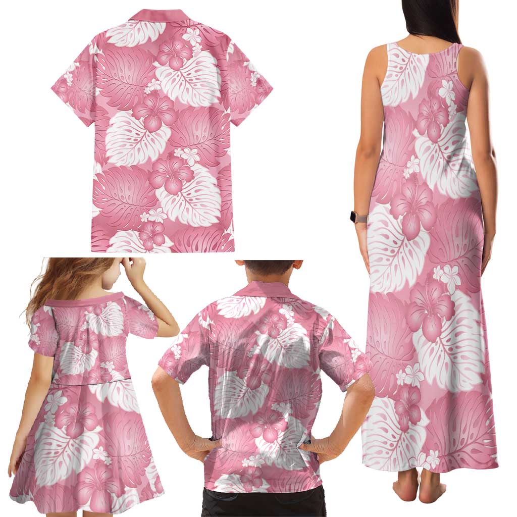 Pink Aloha Hawaii Family Matching Tank Maxi Dress and Hawaiian Shirt Monstera Hibiscus Plumeria Seamless Vibes - Polynesian Pride