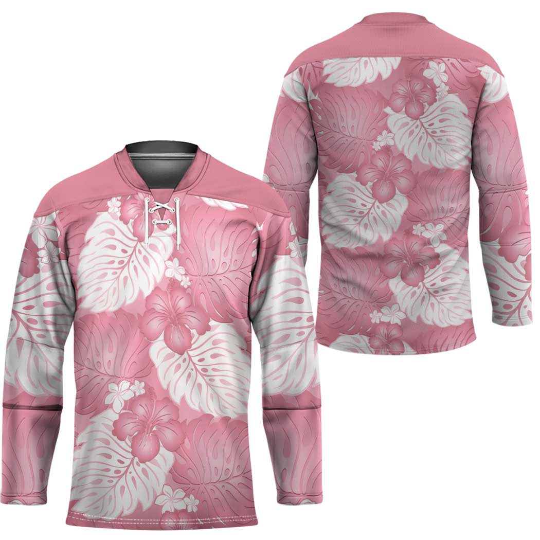 Pink Aloha Hawaii Hockey Jersey Monstera Hibiscus Plumeria Seamless Vibes - Polynesian Pride