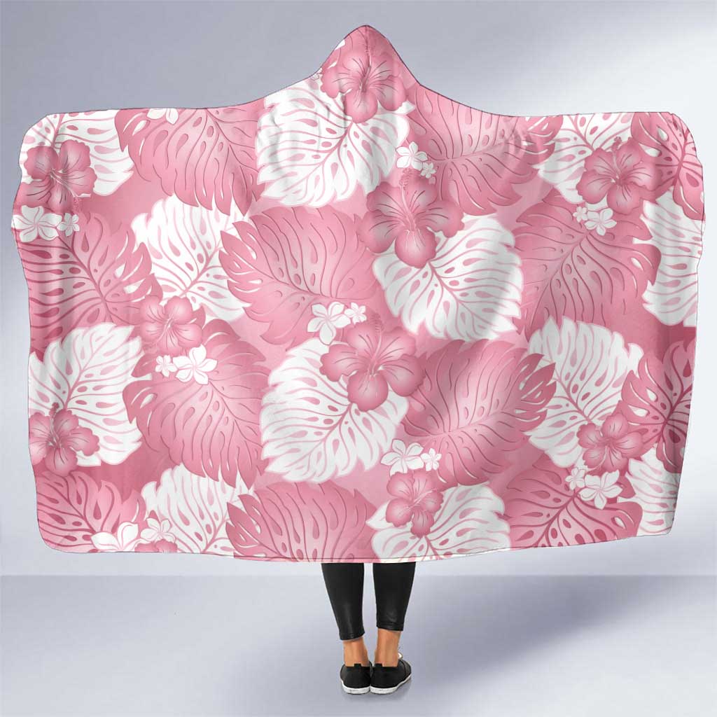 Pink Aloha Hawaii Hooded Blanket Monstera Hibiscus Plumeria Seamless Vibes LT14 One Size Pink - Polynesian Pride