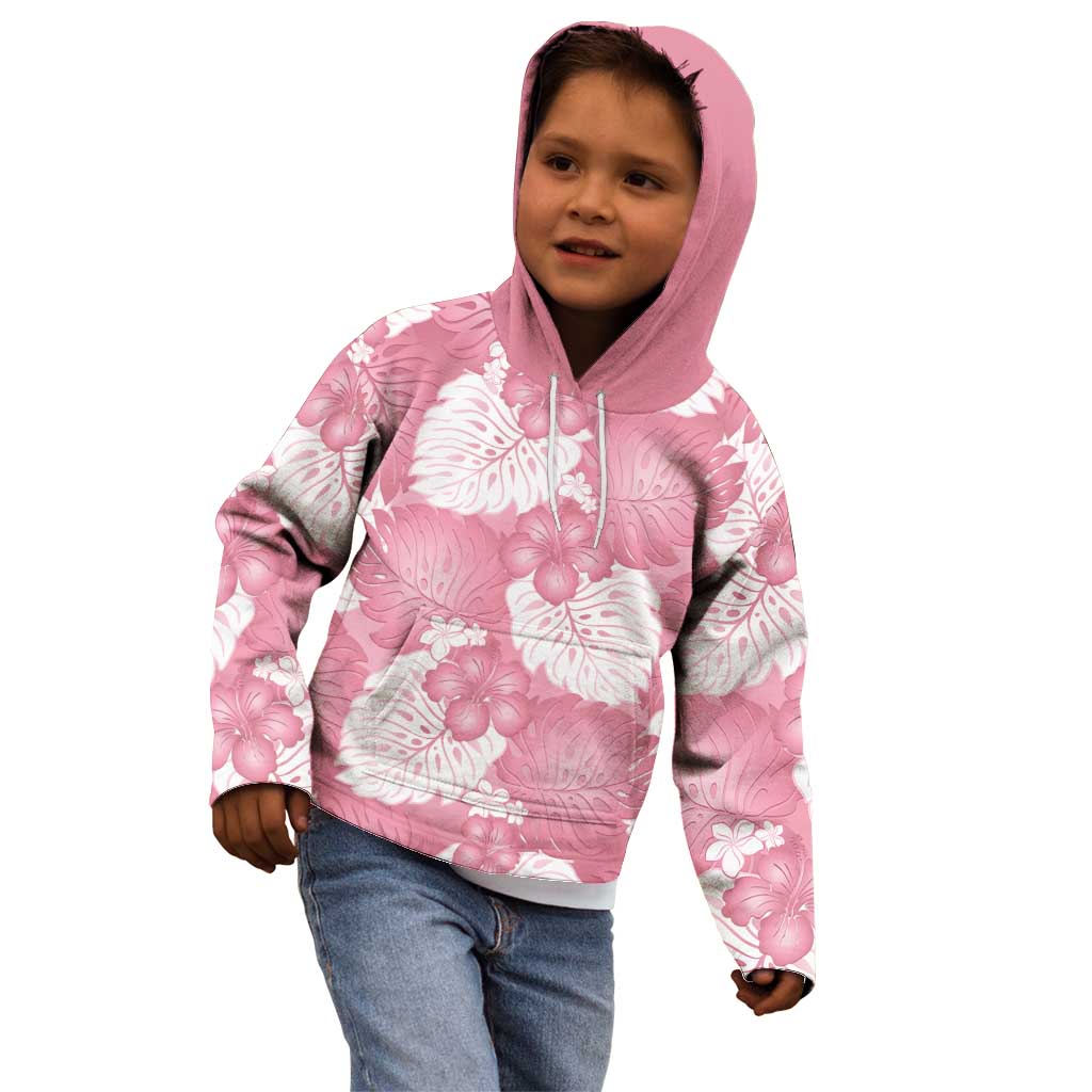 Pink Aloha Hawaii Kid Hoodie Monstera Hibiscus Plumeria Seamless Vibes - Polynesian Pride