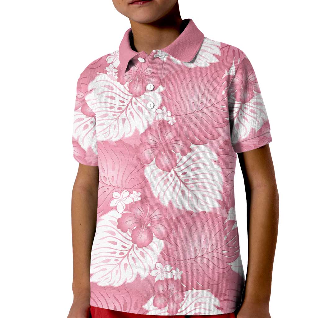 Pink Aloha Hawaii Kid Polo Shirt Monstera Hibiscus Plumeria Seamless Vibes LT14 Kid Pink - Polynesian Pride