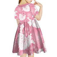 Pink Aloha Hawaii Kid Short Sleeve Dress Monstera Hibiscus Plumeria Seamless Vibes - Polynesian Pride
