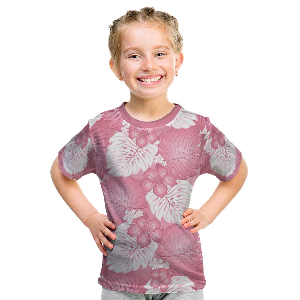Pink Aloha Hawaii Kid T Shirt Monstera Hibiscus Plumeria Seamless Vibes LT14 Pink - Polynesian Pride