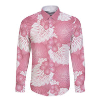 Pink Aloha Hawaii Long Sleeve Button Shirt Monstera Hibiscus Plumeria Seamless Vibes LT14 Unisex Pink - Polynesian Pride