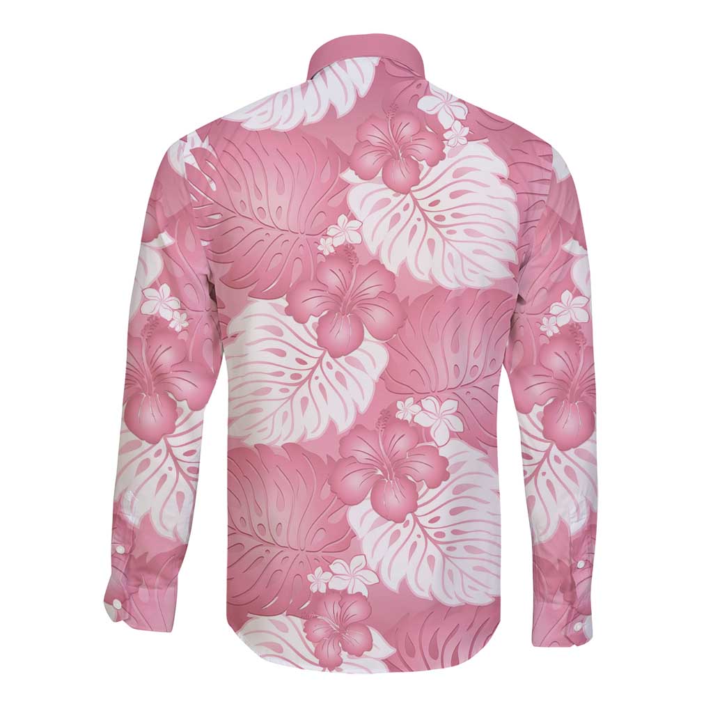 Pink Aloha Hawaii Long Sleeve Button Shirt Monstera Hibiscus Plumeria Seamless Vibes LT14 - Polynesian Pride