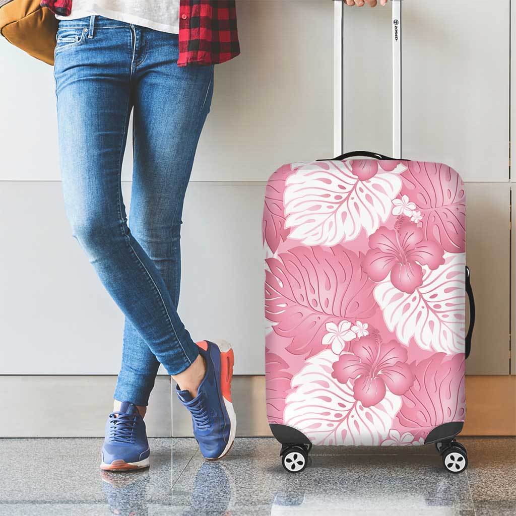 Pink Aloha Hawaii Luggage Cover Monstera Hibiscus Plumeria Seamless Vibes - Polynesian Pride